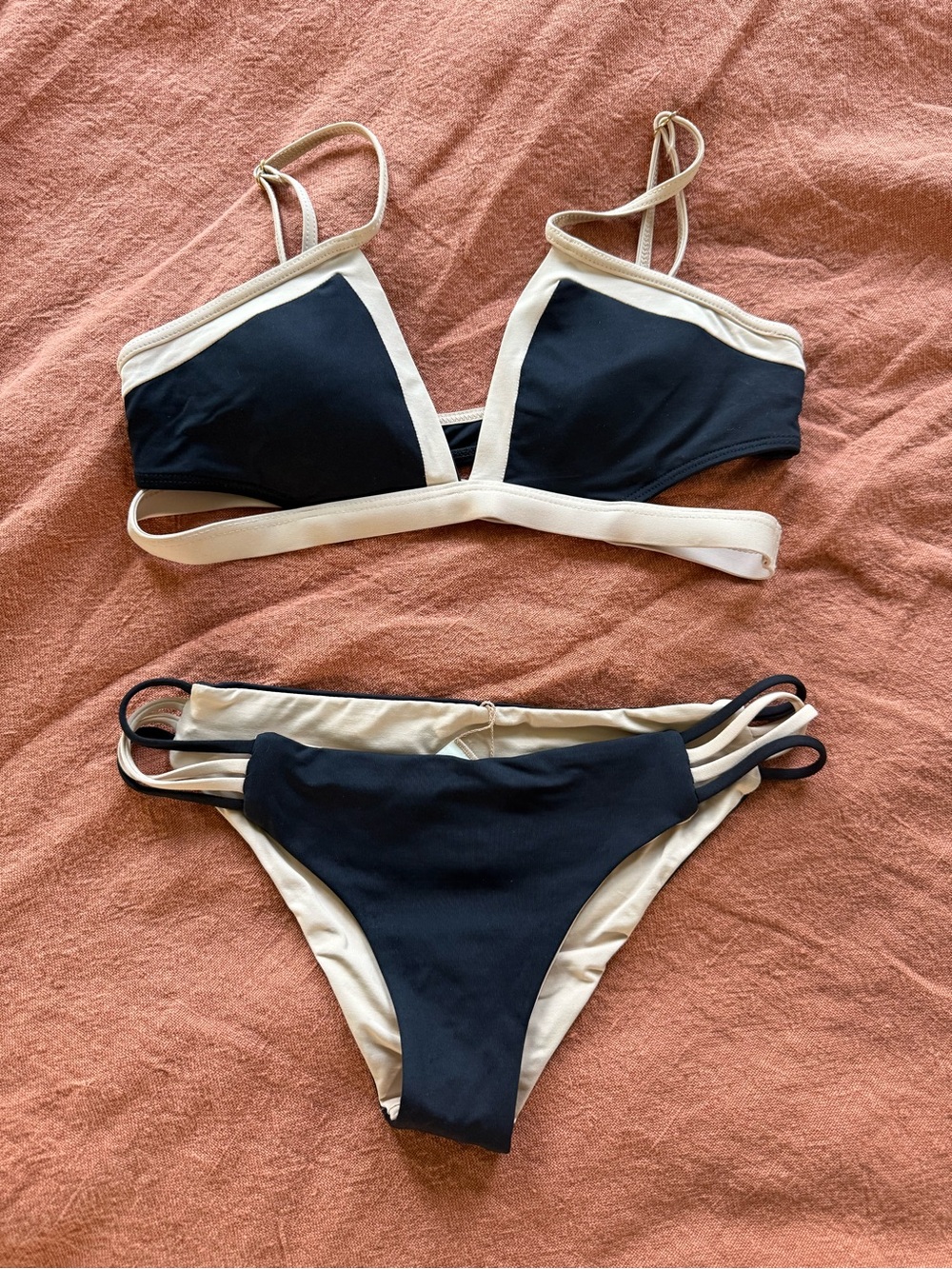 L*Space Black and Cream Reversible Cut Out Bikini